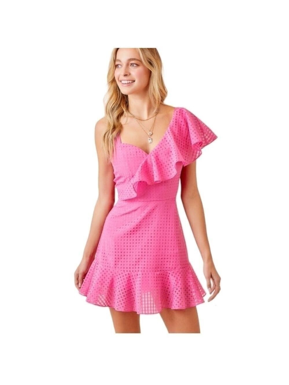 Asymmetrical Detail Sheer Gingham Mini Dress